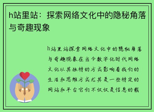 h站里站：探索网络文化中的隐秘角落与奇趣现象